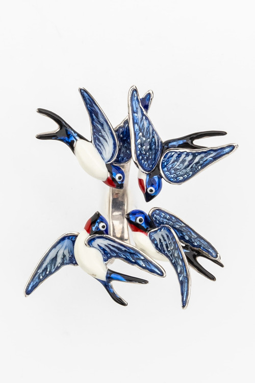 Кольцо из белого золота c эмаль