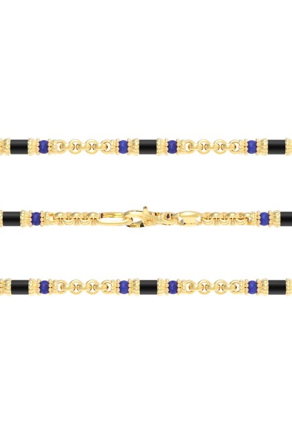 Цепь из лимонного золота c ониксом и лазуритом