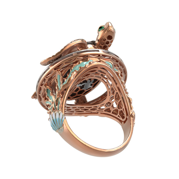 Кольцо из золота c эмаль и железным деревом