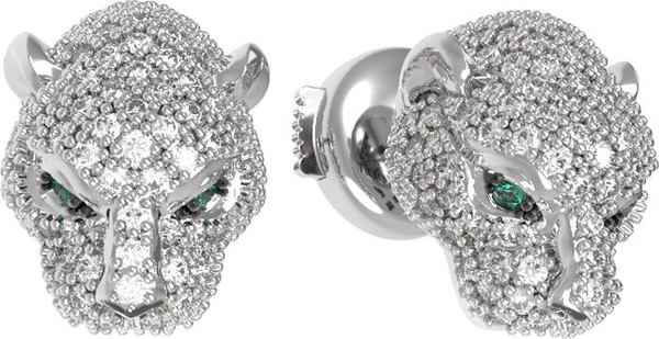 Серьги из белого золота c бриллиантами и изумрудом