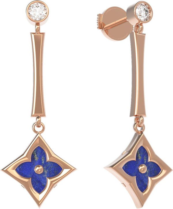 Серьги из золота c фианитом и лазуритом