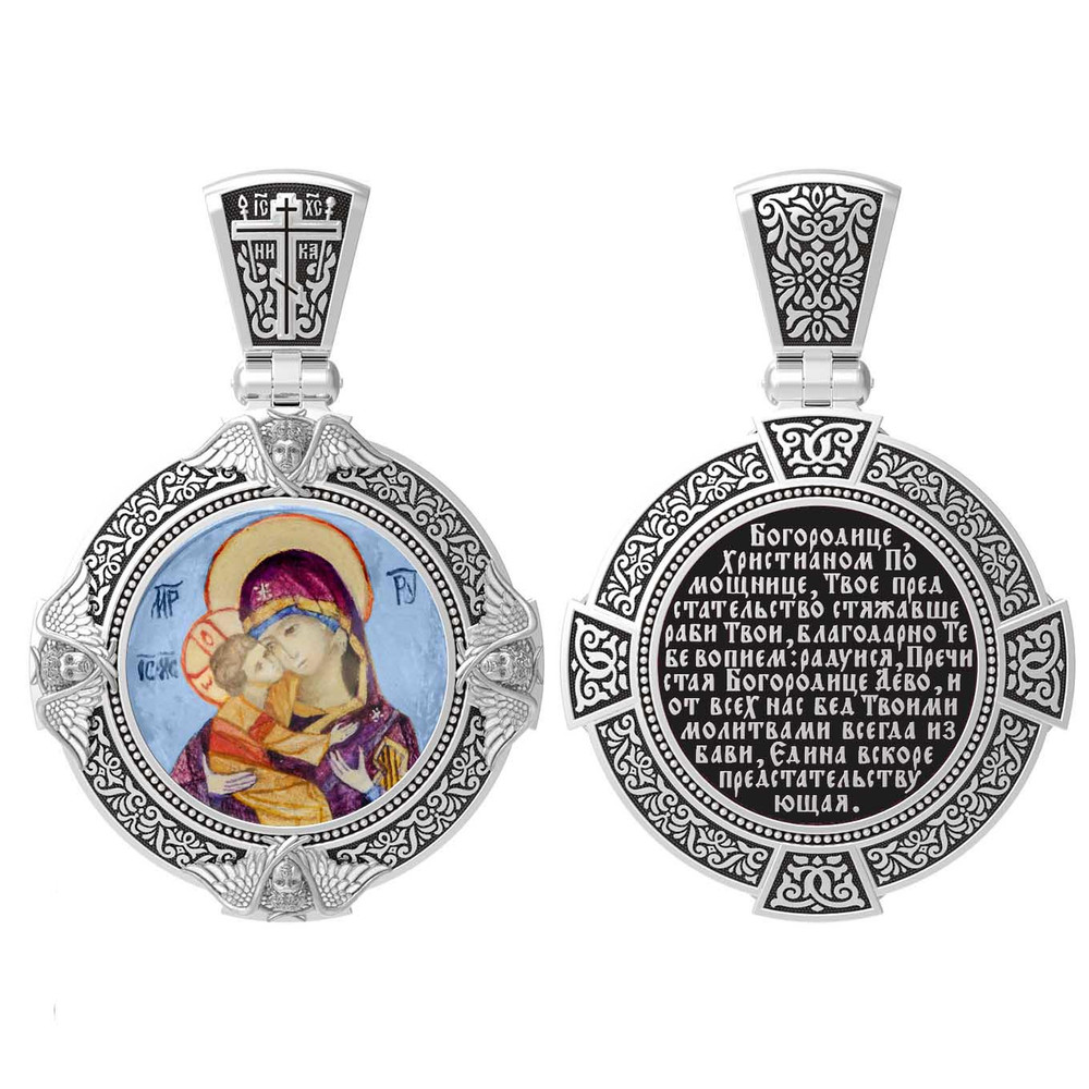 Образок из белого золота c эмаль , иконописью и темперой