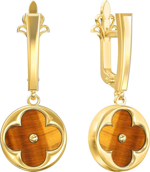 Серьги из лимонного золота c тигровым глазом