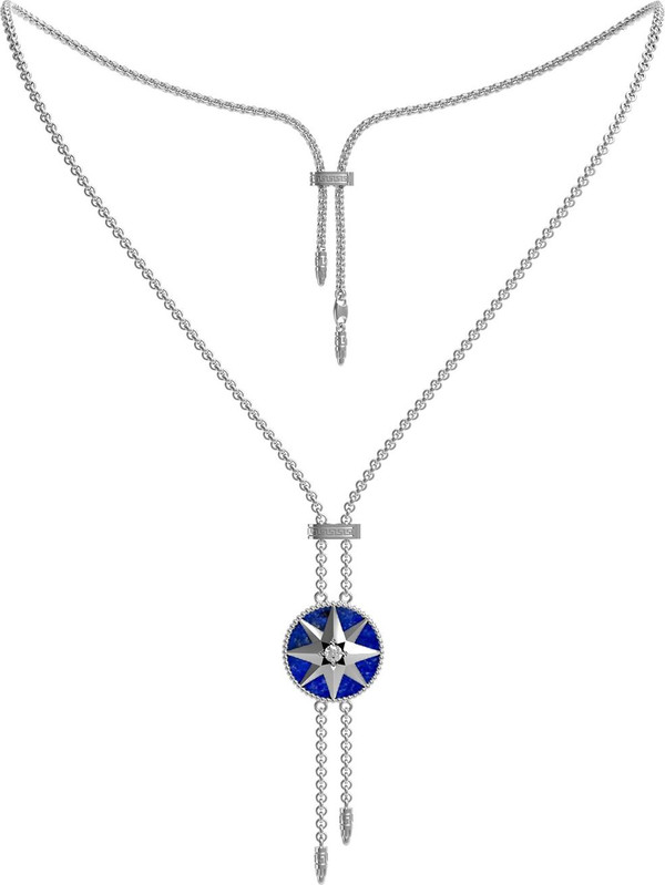 Колье из белого золота c фианитом, лазуритом и перламутром