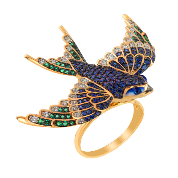 Кольцо из лимонного золота c эмаль и фианитом