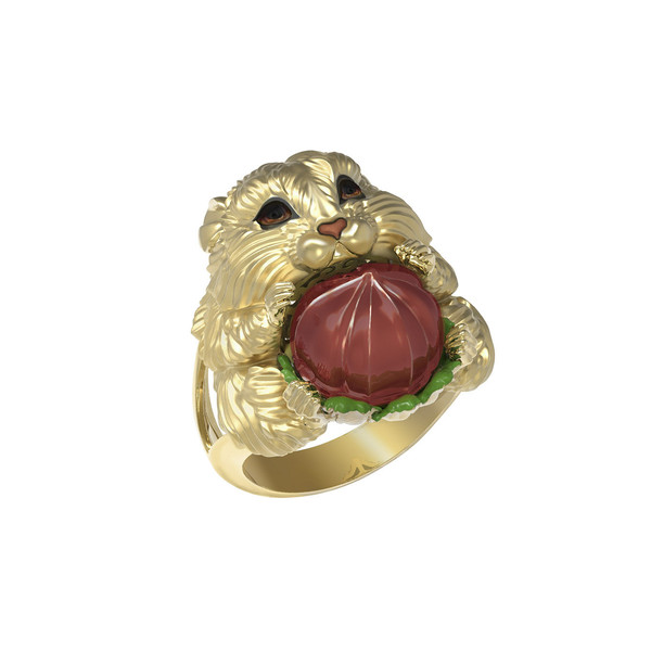 Кольцо из лимонного золота c эмаль