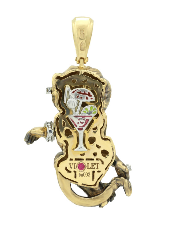 Подвеска из лимонного золота c эмаль , бриллиантами, рубином и бивнем мамонта