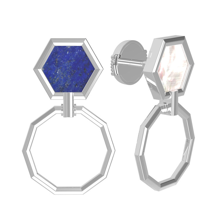 Серьги из белого золота c лазуритом и перламутром