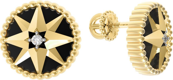 Серьги из лимонного золота c фианитом и ониксом