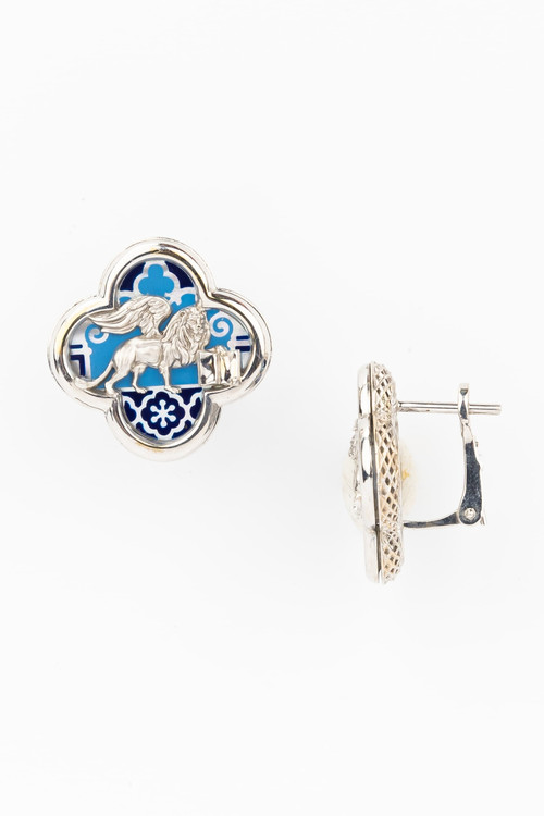 Серьги из белого золота c эмаль и перламутром