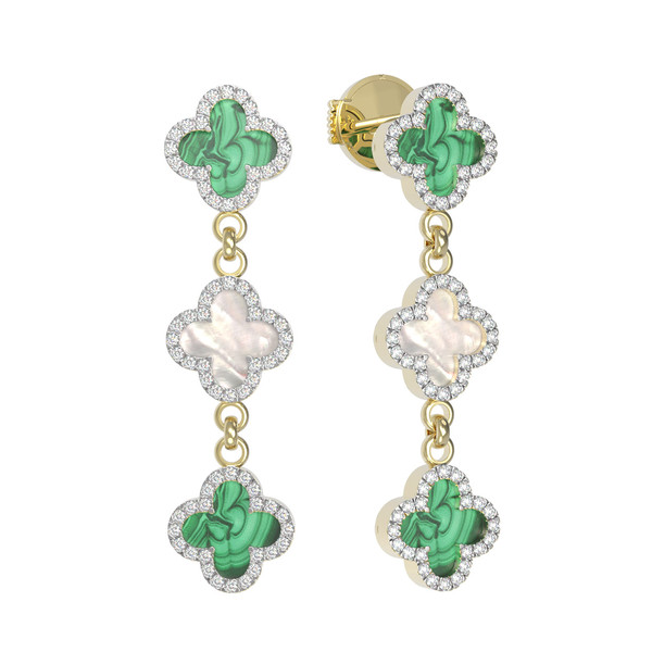 Серьги из лимонного золота c бриллиантами, малахитом и перламутром