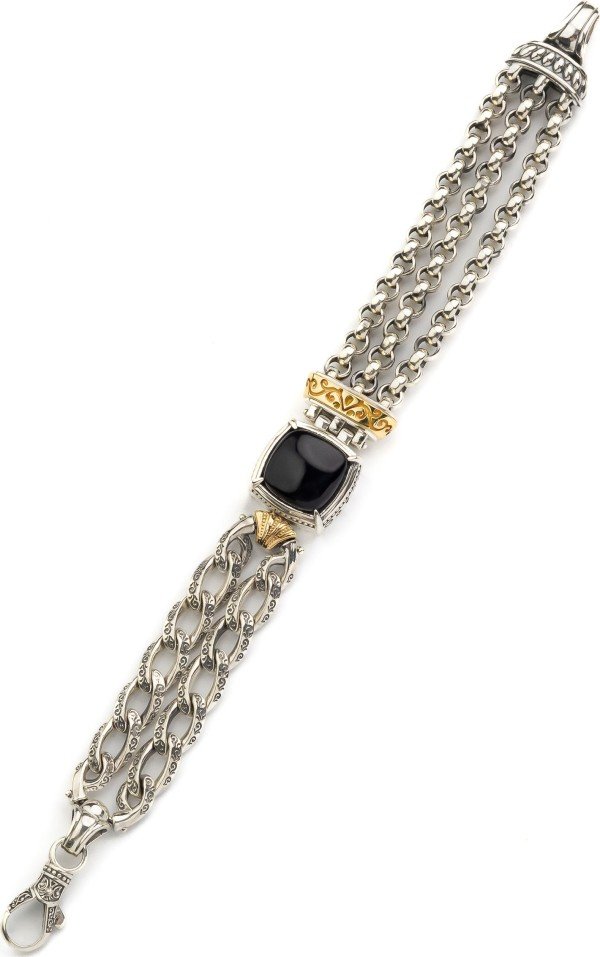 Браслет из серебра и золота c ониксом и рубином