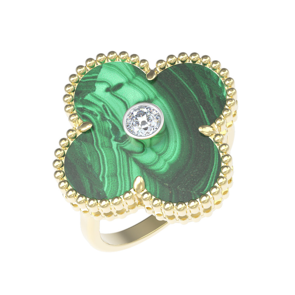 Кольцо из лимонного золота c бриллиантами и малахитом