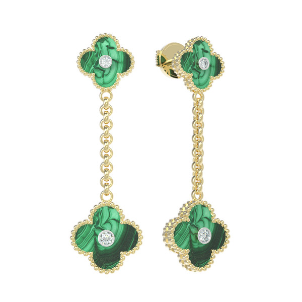 Серьги из лимонного золота c бриллиантами и малахитом