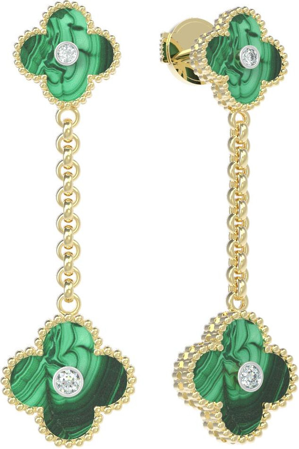 Серьги из лимонного золота c бриллиантами и малахитом