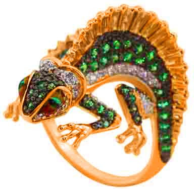 Кольцо из золота c эмаль и фианитом