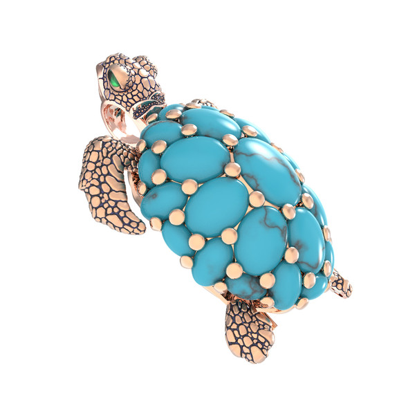 Брошь из золота c эмаль и бирюзой