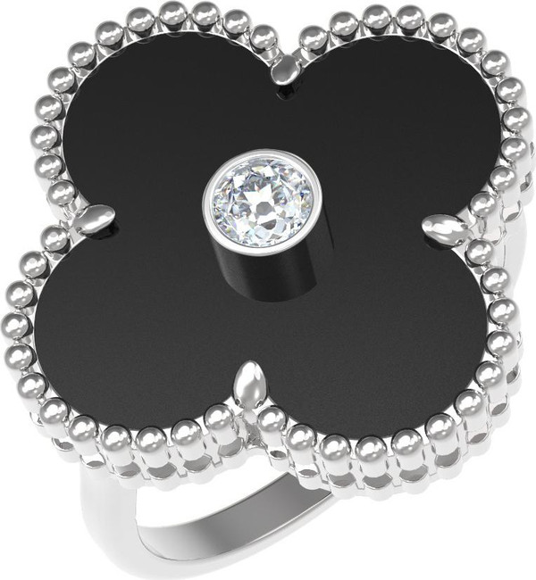 Кольцо из белого золота c бриллиантами и ониксом