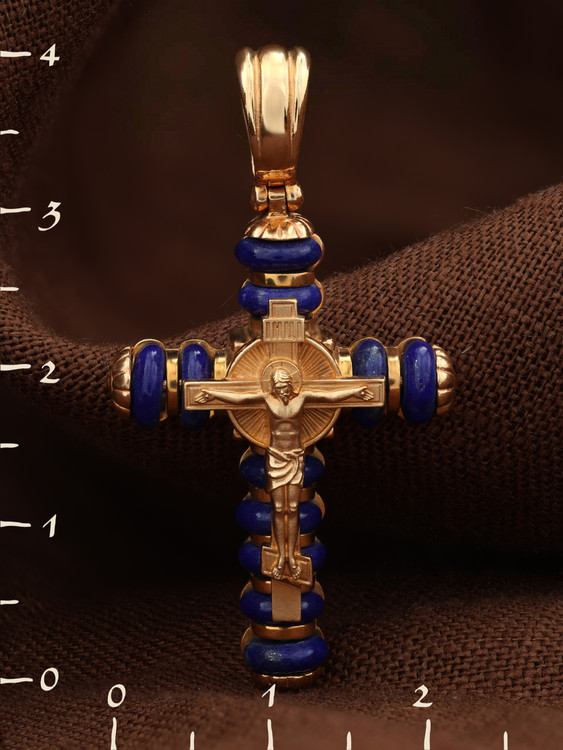 Крест из золота c лазуритом