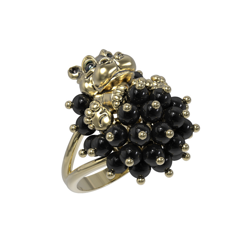 Кольцо из лимонного золота c эмаль и ониксом