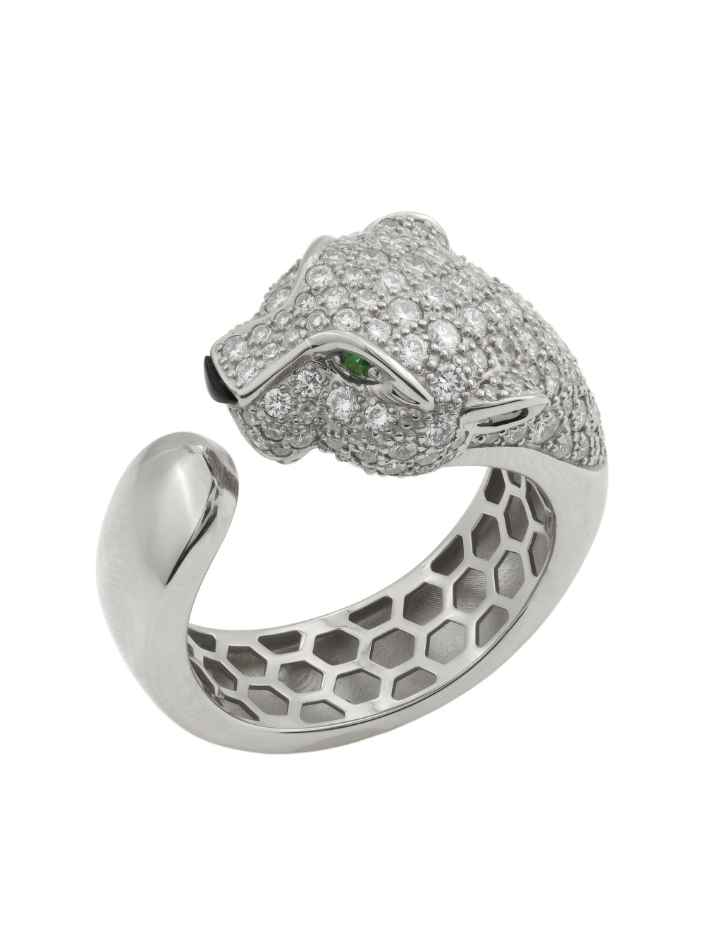 Кольцо из белого золота c бриллиантами, изумрудом и ониксом