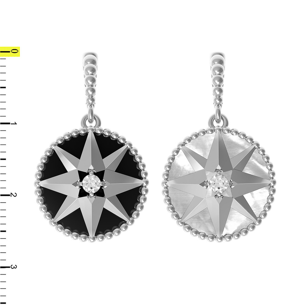 Подвеска из белого золота c фианитом, ониксом и перламутром