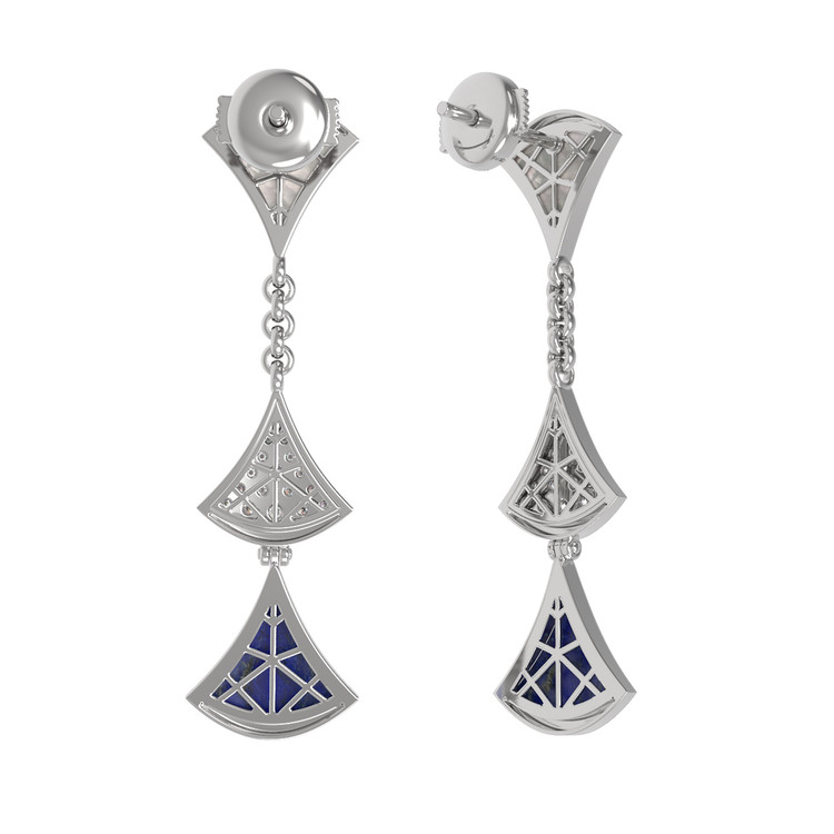 Серьги из белого золота c бриллиантами, лазуритом и перламутром