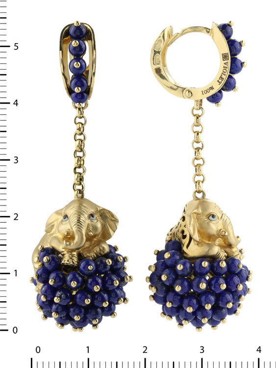 Серьги из лимонного золота c эмаль и лазуритом