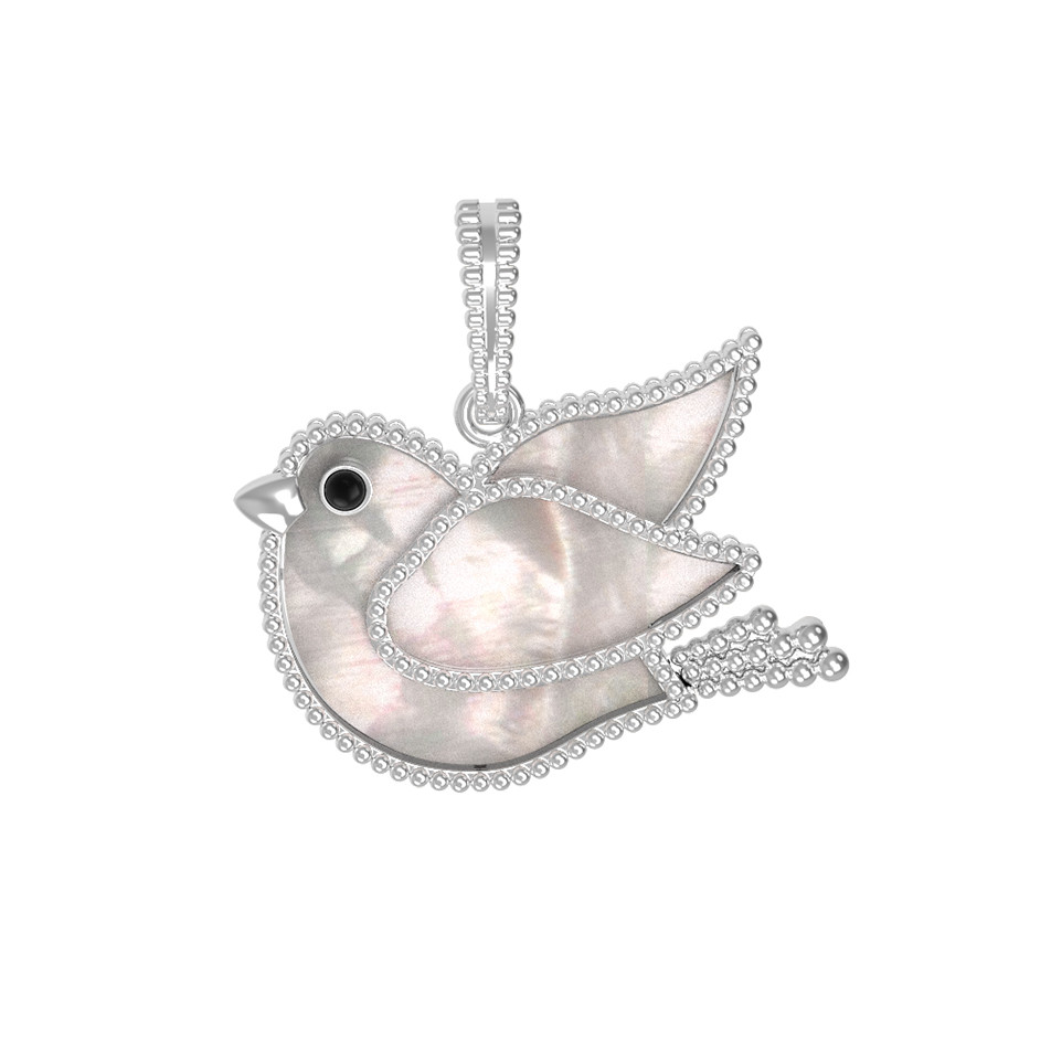 Подвеска из белого золота c эмаль и перламутром