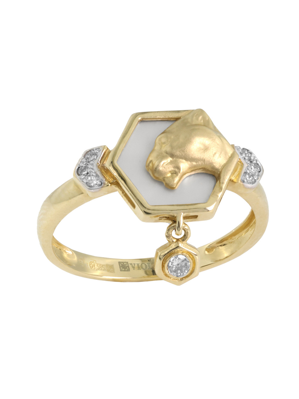 Кольцо из лимонного золота c бриллиантами и перламутром