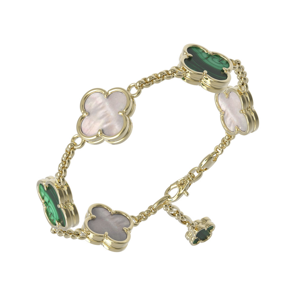 Браслет из лимонного золота c малахитом и перламутром