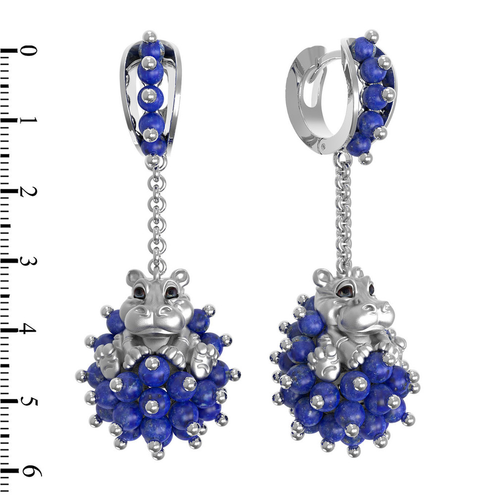 Серьги из белого золота c эмаль и лазуритом