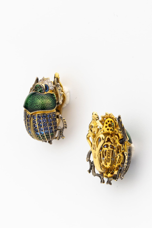 Серьги из лимонного золота c эмаль , фианитом и турмалином