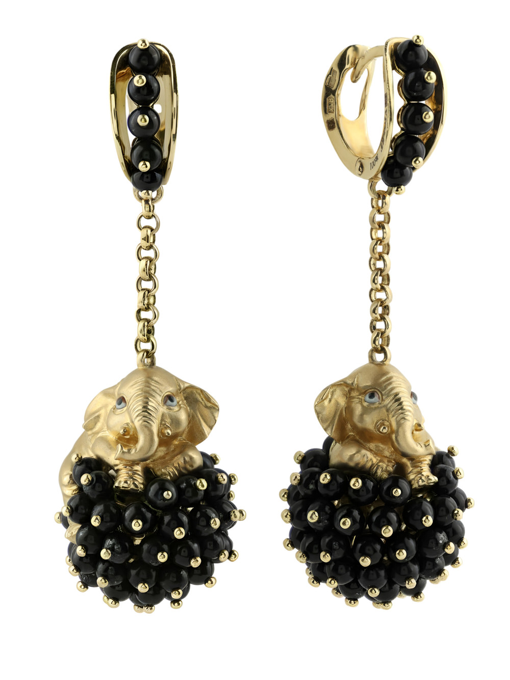 Серьги из лимонного золота c эмаль и ониксом