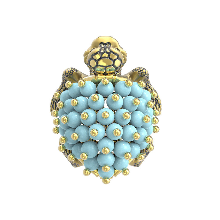 Кольцо из лимонного золота c эмаль и бирюзой