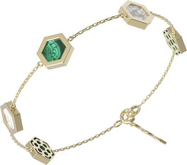 Браслет из лимонного золота c малахитом и перламутром