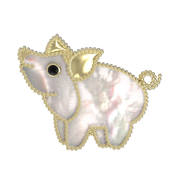 Брошь из лимонного золота c эмалью и перламутром