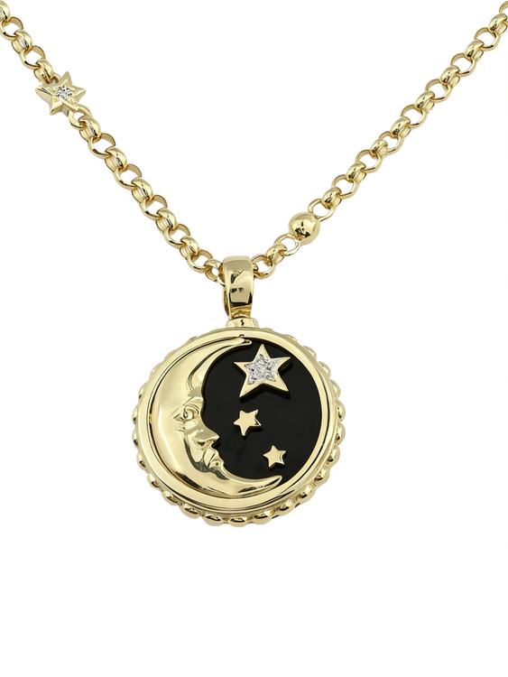 Колье из лимонного золота c бриллиантами, ониксом и перламутром