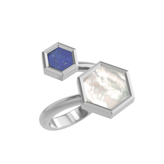 Кольцо из белого золота c лазуритом и перламутром
