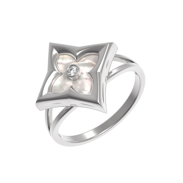 Кольцо из белого золота c бриллиантами и перламутром