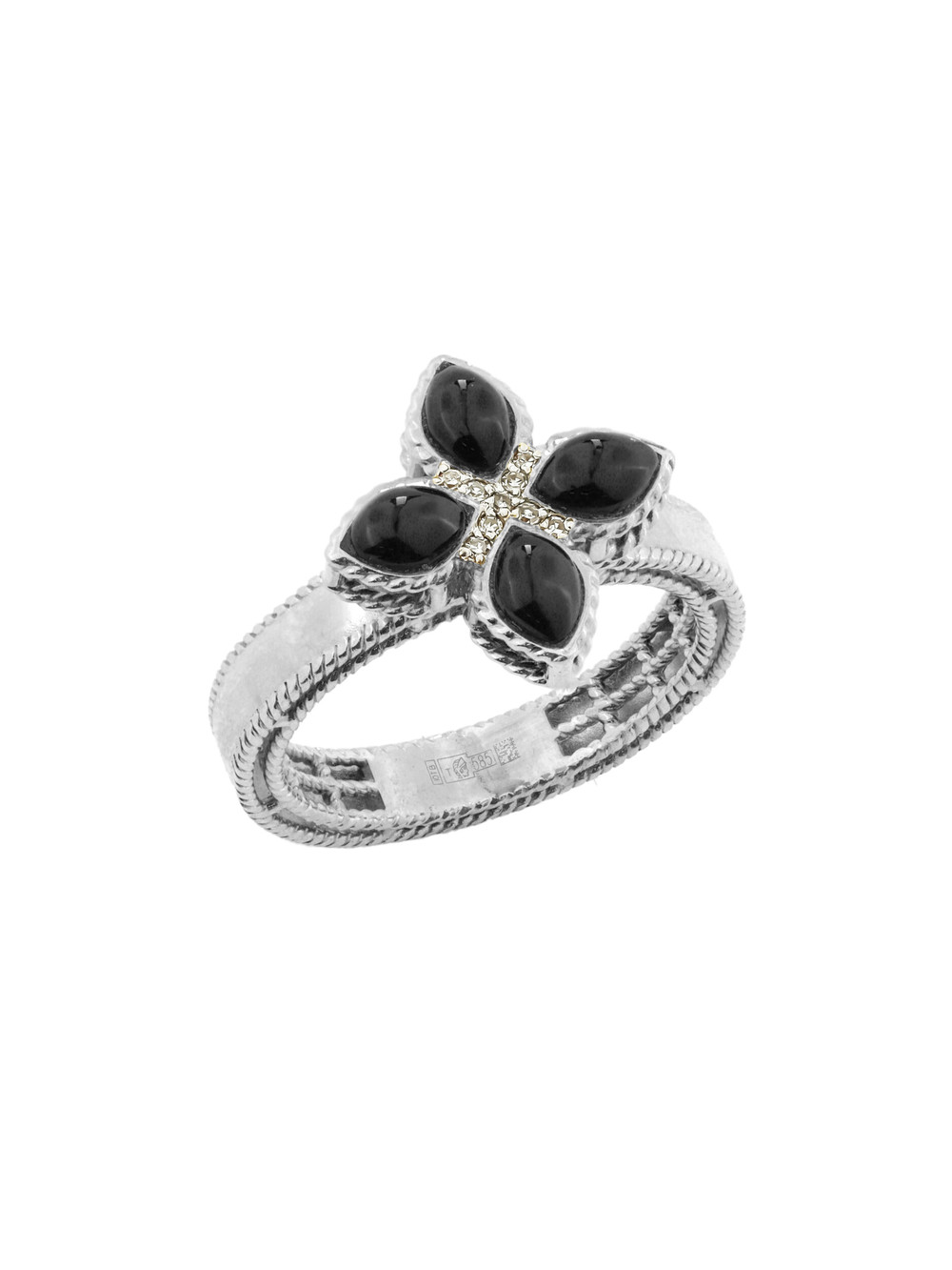 Кольцо из белого золота c бриллиантами и ониксом