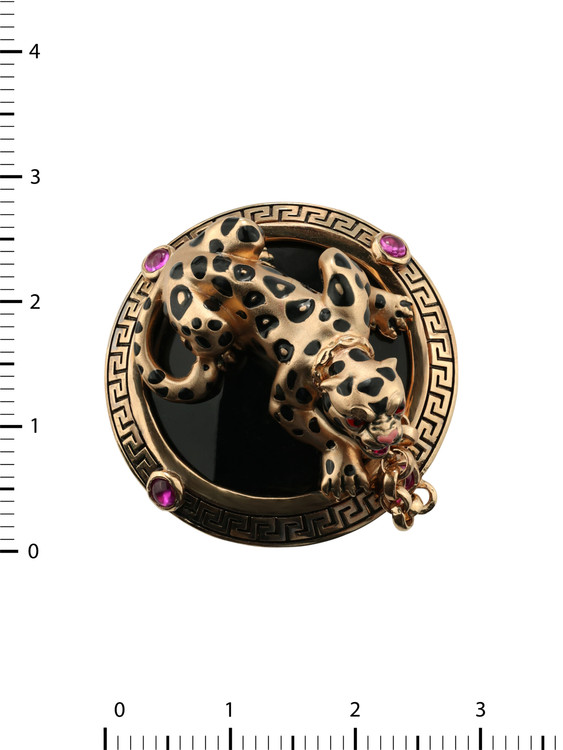 Кольцо из золота c эмаль , ониксом и рубином