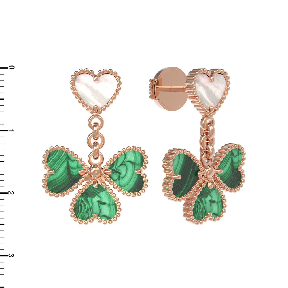 Серьги из золота c малахитом и перламутром