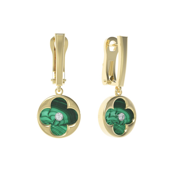 Серьги из лимонного золота c бриллиантами и малахитом