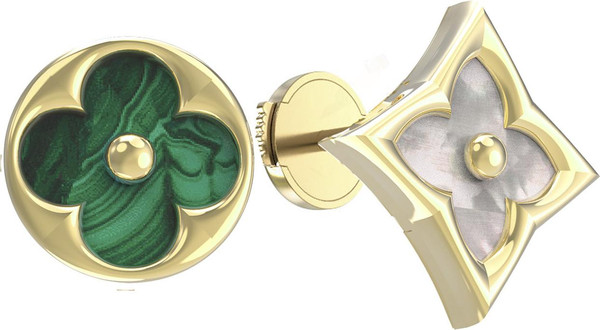 Серьги из лимонного золота c малахитом и перламутром