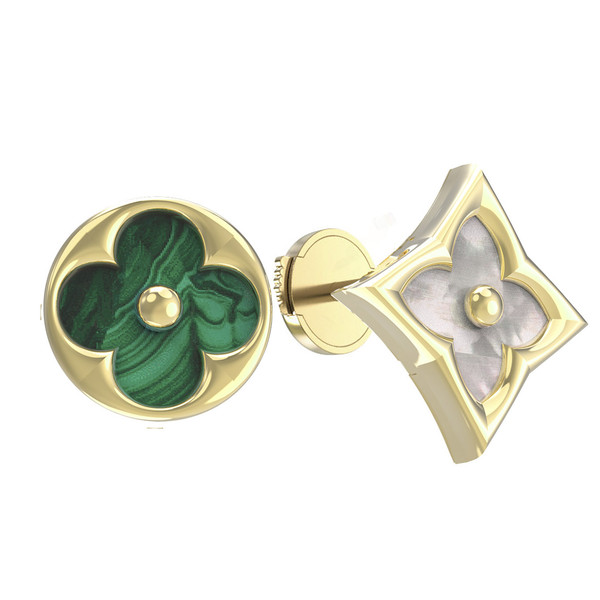 Серьги из лимонного золота c малахитом и перламутром