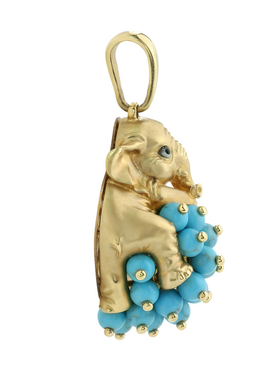 Подвеска из лимонного золота c эмаль и бирюзой