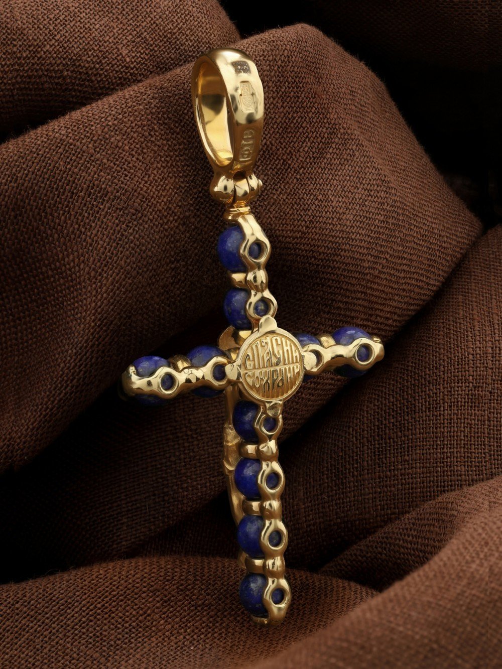 Крест из лимонного золота c лазуритом