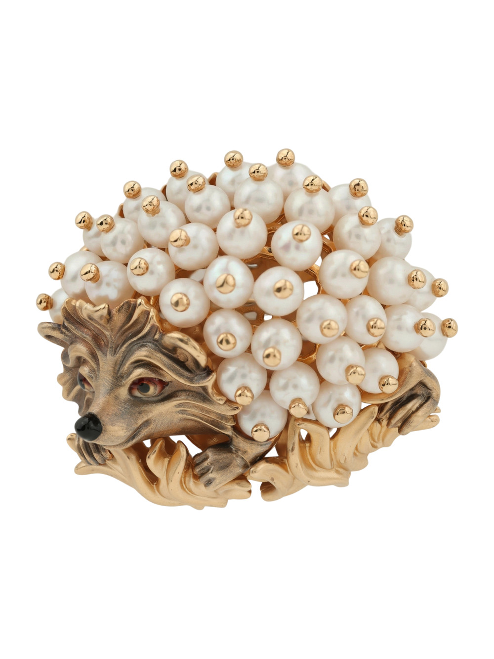 Брошь из золота c эмаль и жемчугом