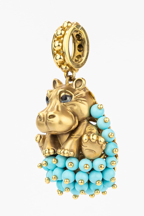 Подвеска из лимонного золота c эмаль и бирюзой